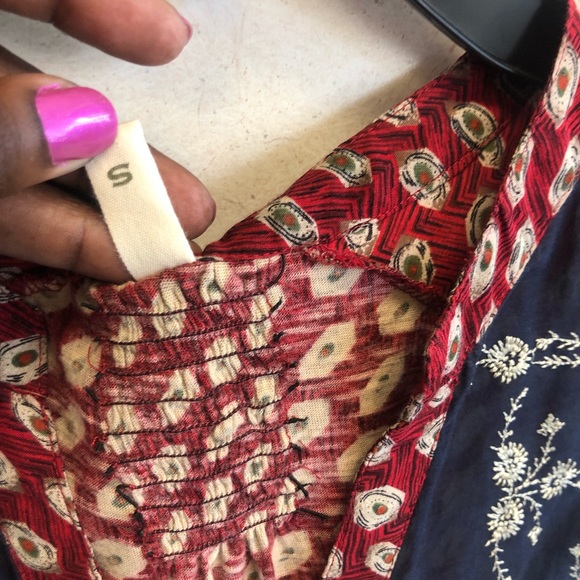 Tiny Navy Floral w/embroidery SL button front. Size S - Picture 4 of 8